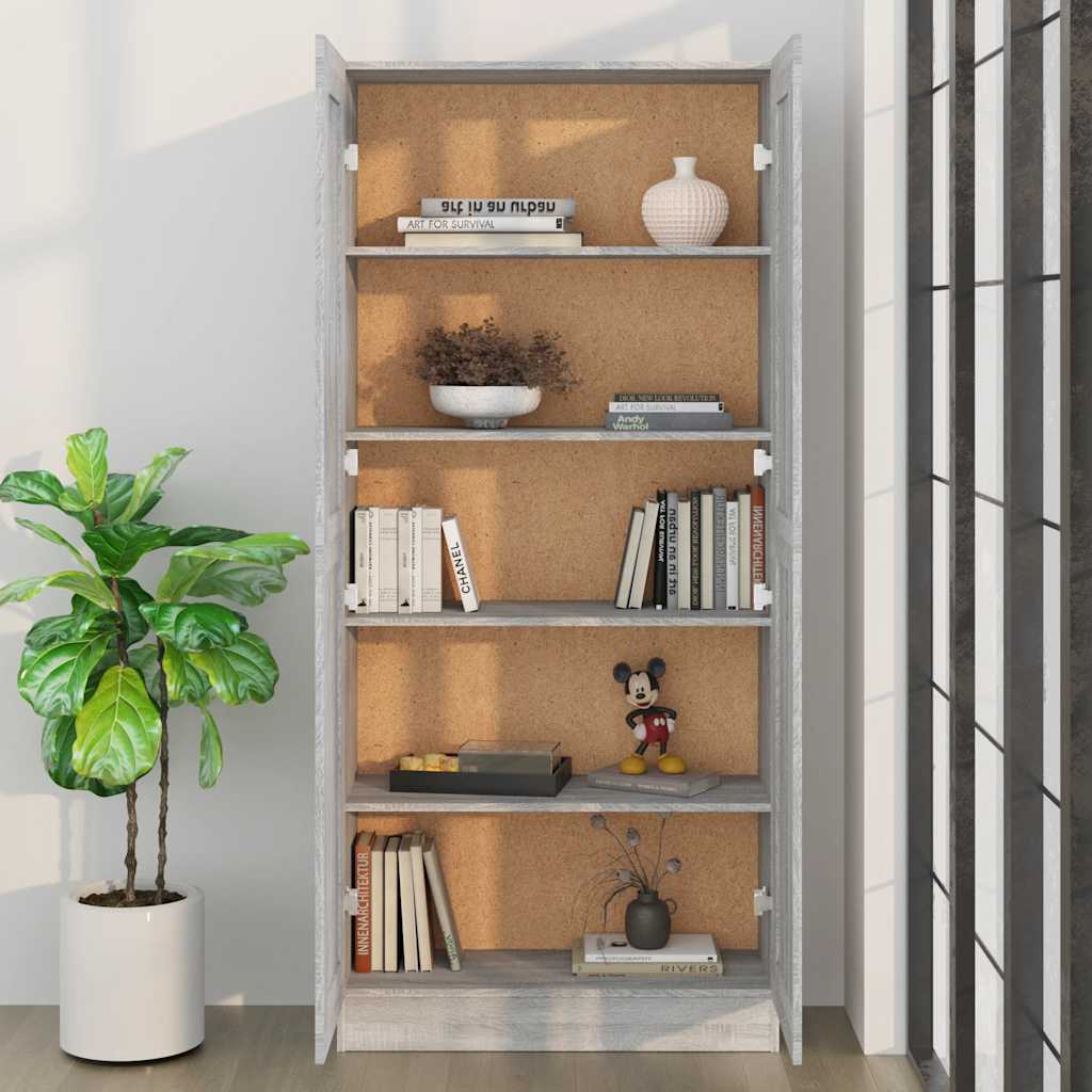 815115 vidaXL Book Cabinet Grey Sonoma 82,5x30,5x185,5 cm Engineered Wood