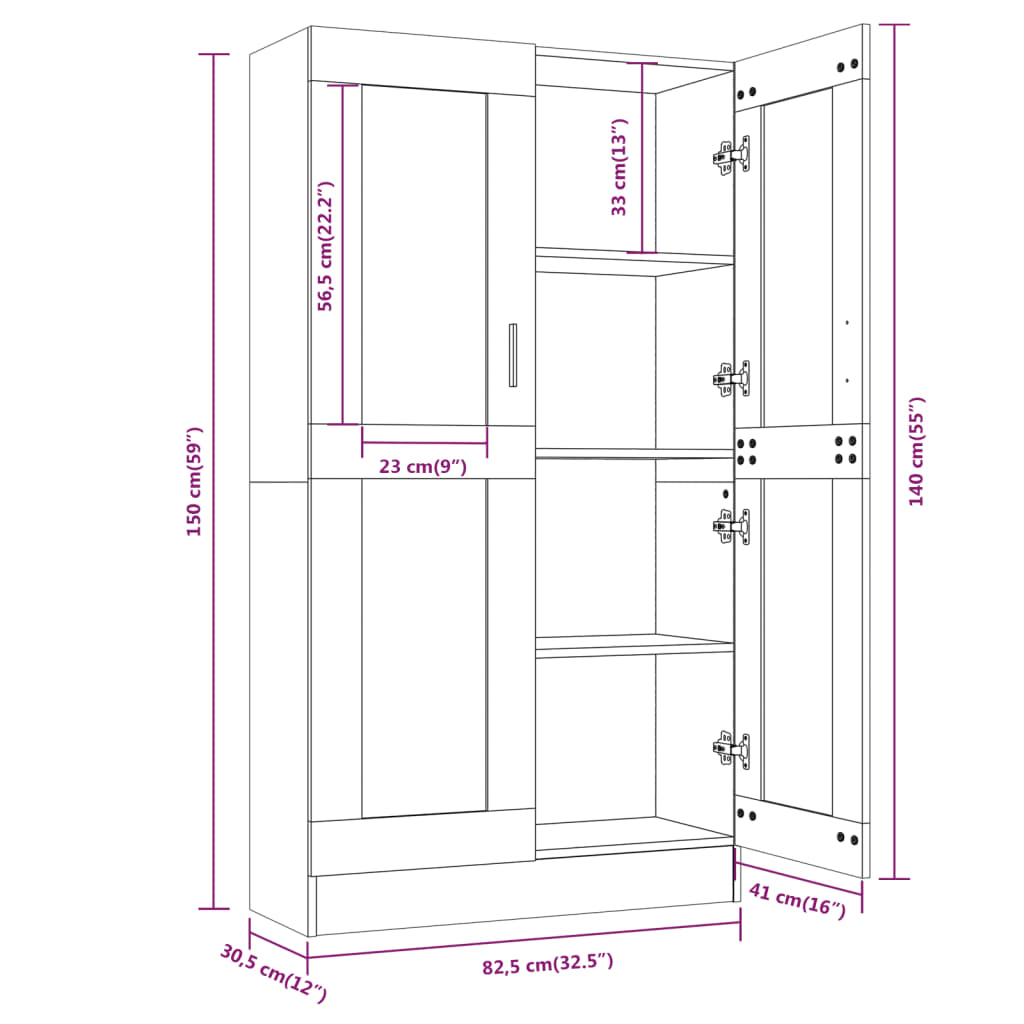 815117 vidaXL Vitrine Cabinet Smoked Oak 82,5x30,5x150 cm Engineered Wood