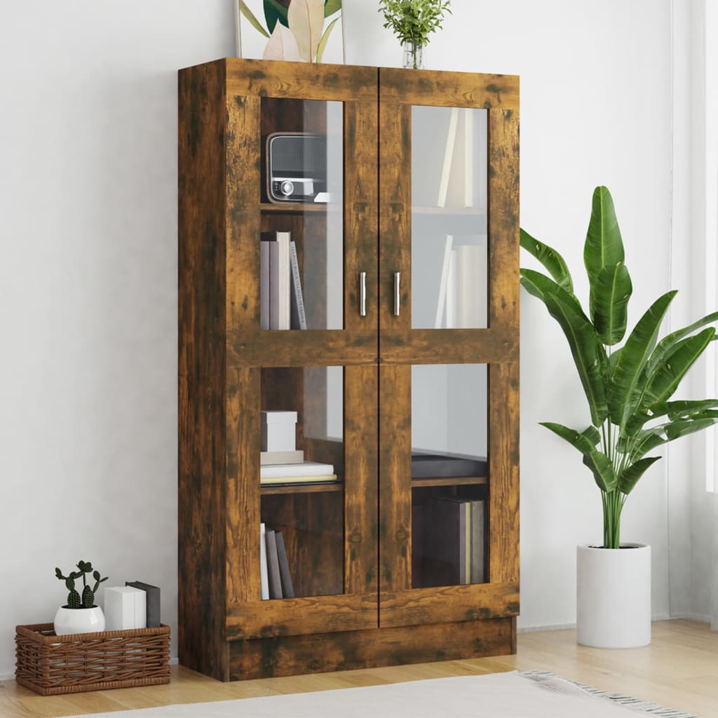 815117 vidaXL Vitrine Cabinet Smoked Oak 82,5x30,5x150 cm Engineered Wood