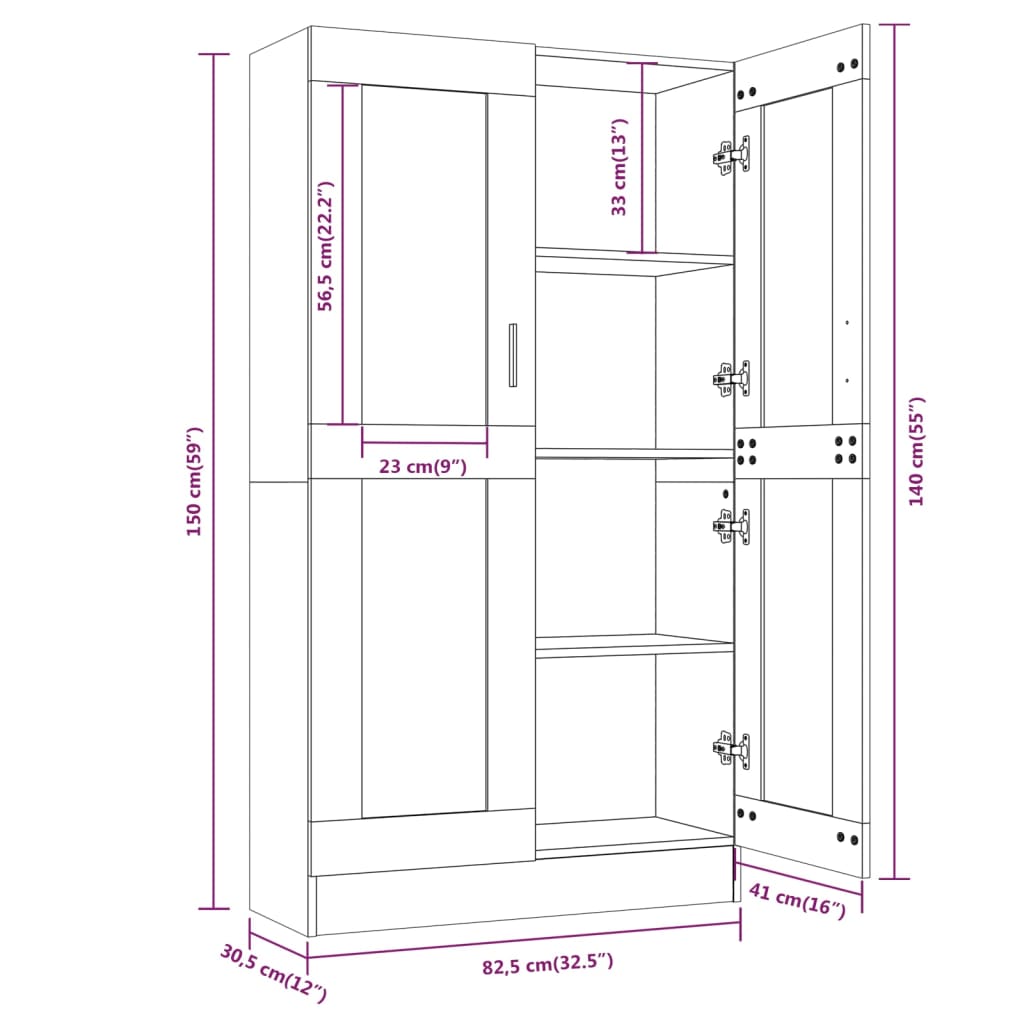 vidaXL Vitrine Cabinet Grey Sonoma 82,5x30,5x150 cm Engineered Wood