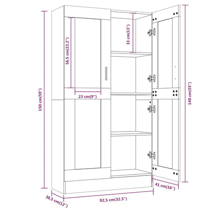 vidaXL Vitrine Cabinet Grey Sonoma 82,5x30,5x150 cm Engineered Wood