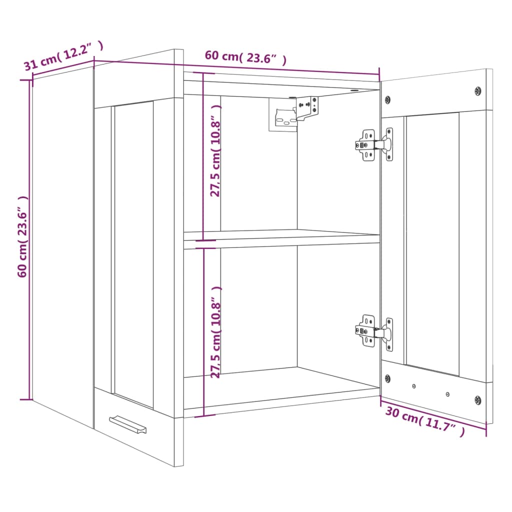 vidaXL Hanging Glass Cabinet Lyon Grey Sonoma 60x31x60 cm Engineered Wood