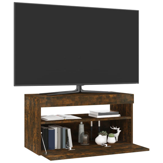 815123 vidaXL TV Cabinet with LED Lights Smoked Oak 75x35x40 cm
