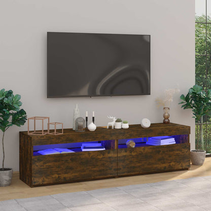 815124 vidaXL TV Cabinet with LED Lights 2 pcs Smoked Oak 75x35x40 cm