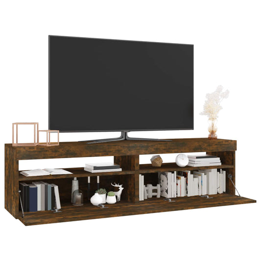 815124 vidaXL TV Cabinet with LED Lights 2 pcs Smoked Oak 75x35x40 cm