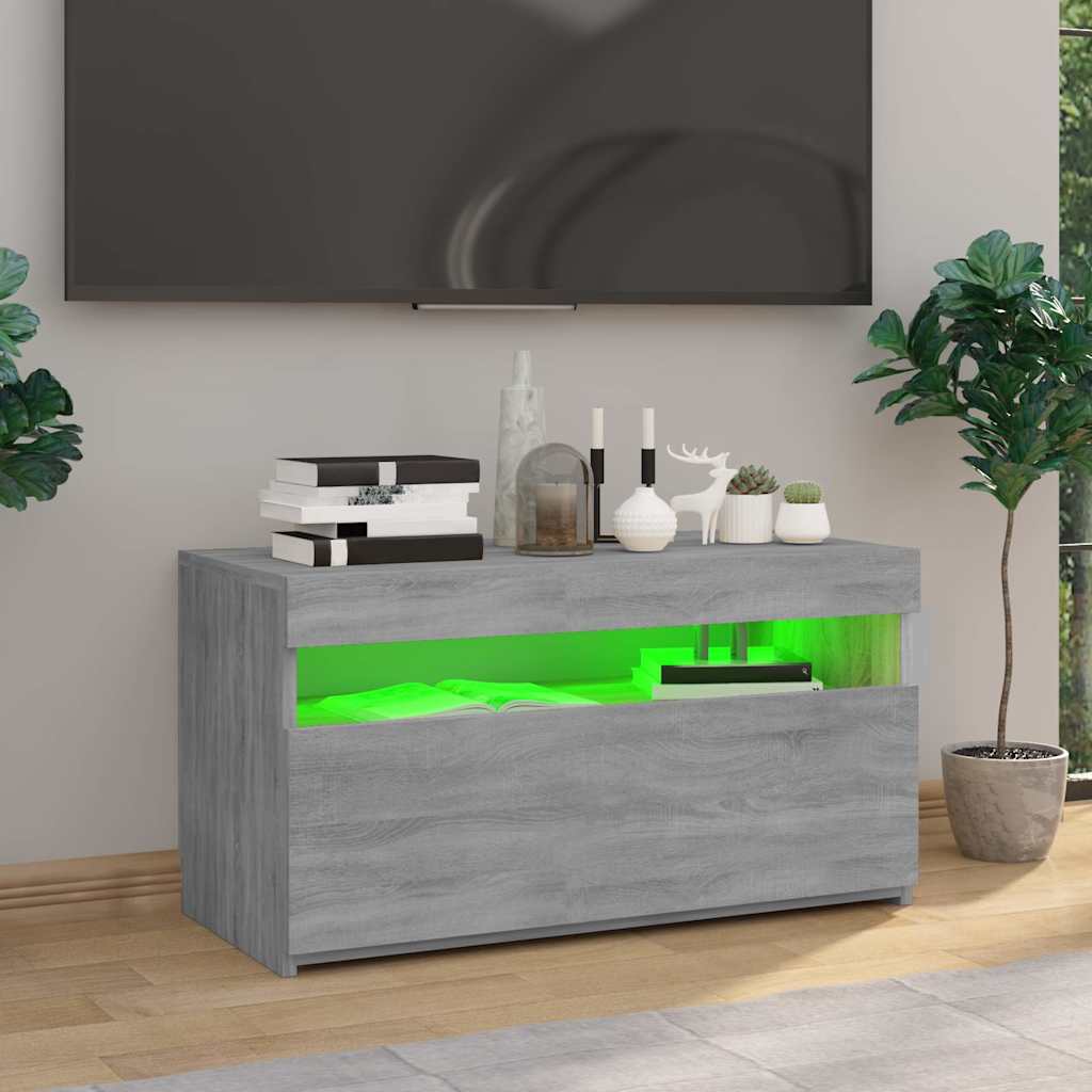 815125 vidaXL TV Cabinet with LED Lights Grey Sonoma 75x35x40 cm