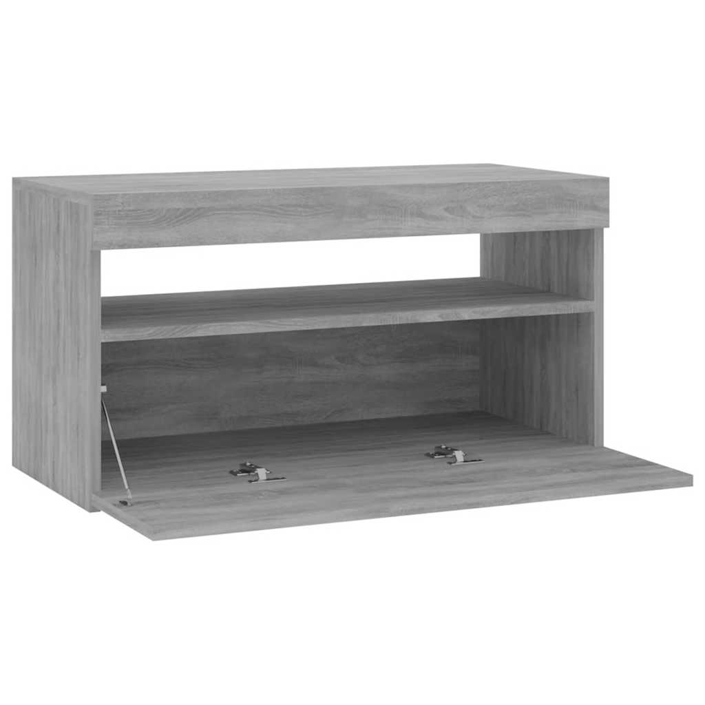 815125 vidaXL TV Cabinet with LED Lights Grey Sonoma 75x35x40 cm