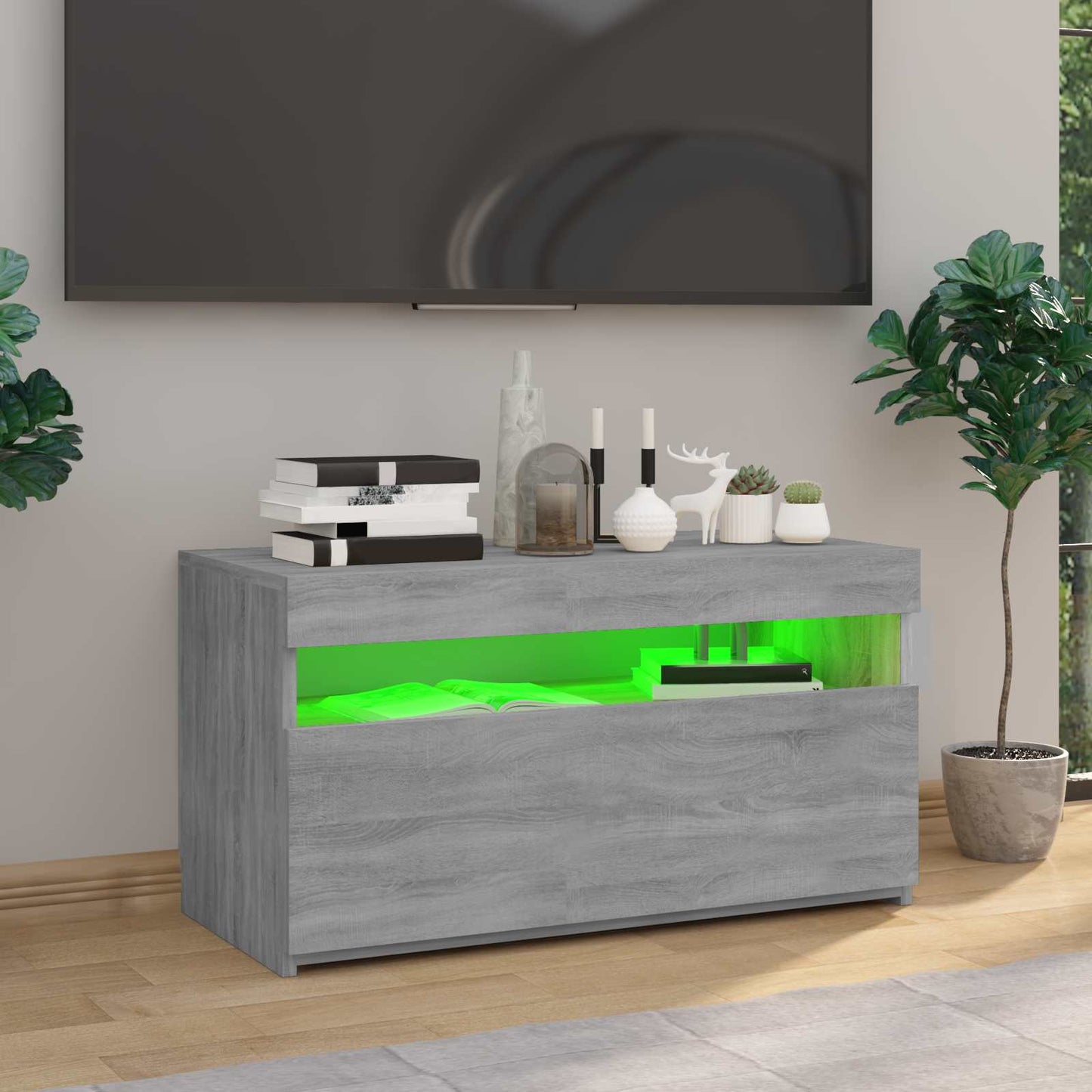 815125 vidaXL TV Cabinet with LED Lights Grey Sonoma 75x35x40 cm