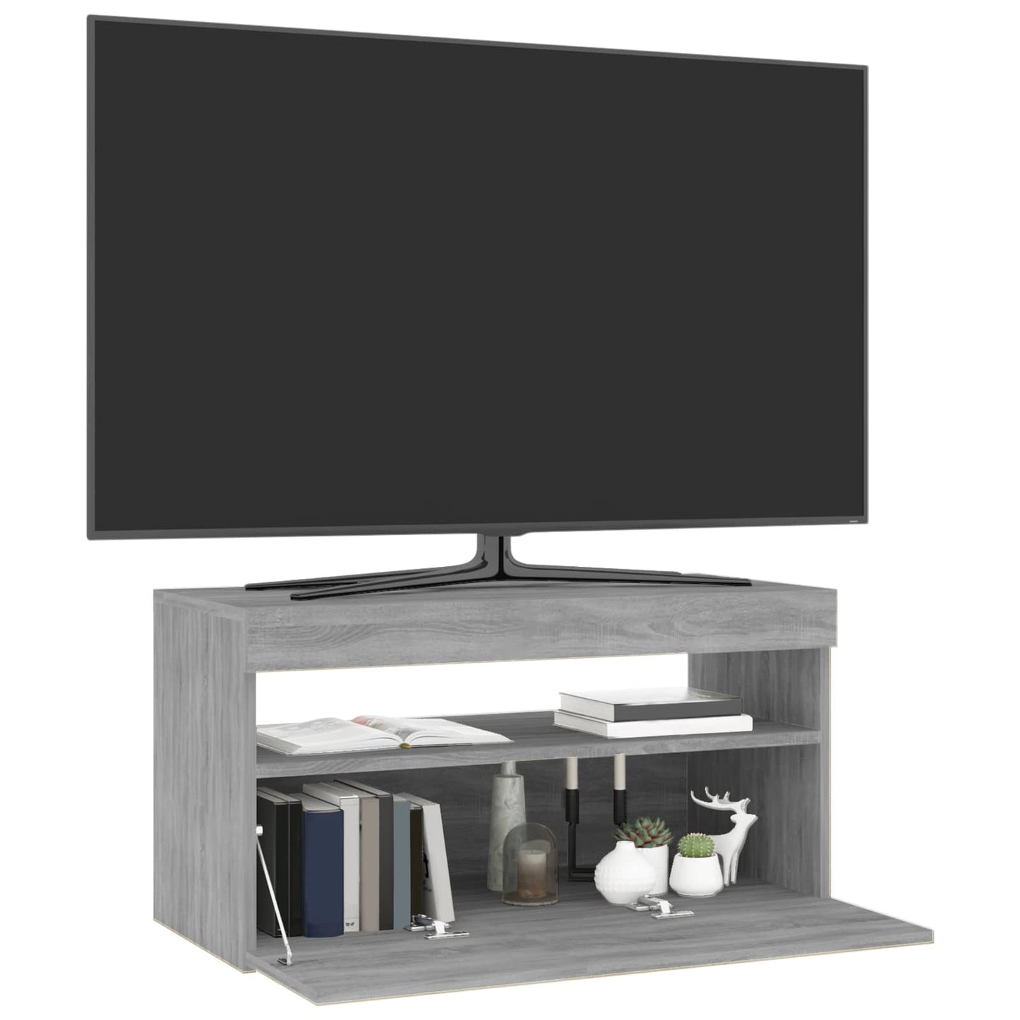 815125 vidaXL TV Cabinet with LED Lights Grey Sonoma 75x35x40 cm