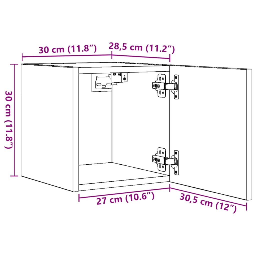 vidaXL Wall Mounted TV Cabinet Grey Sonoma 30.5x30x30 cm