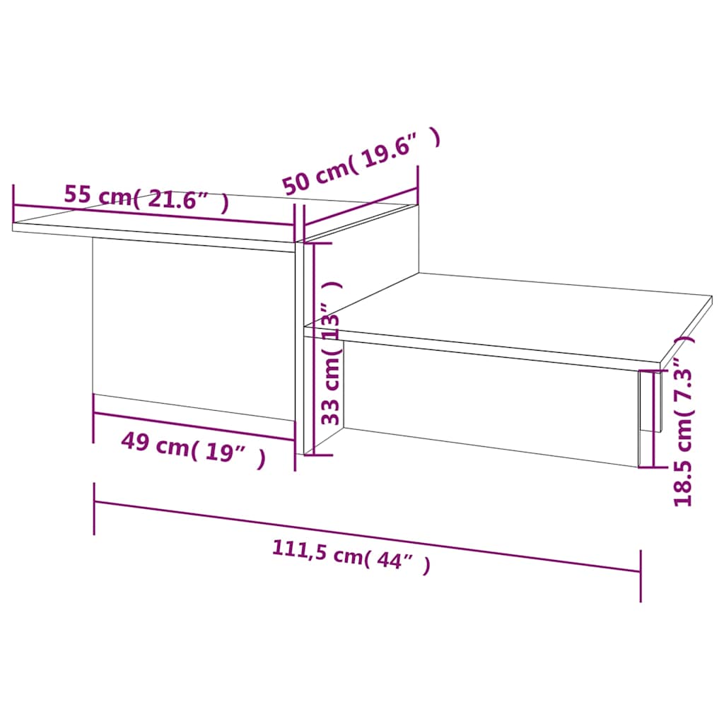 vidaXL Coffee Table Brown Oak 111.5x50x33 cm Engineered Wood