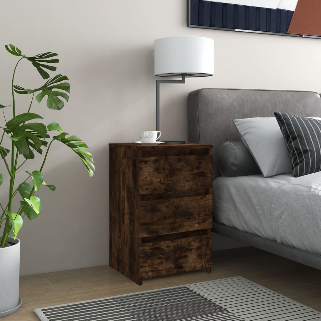 vidaXL Bed Cabinet Smoked Oak 40x35x62.5 cm Engineered Wood