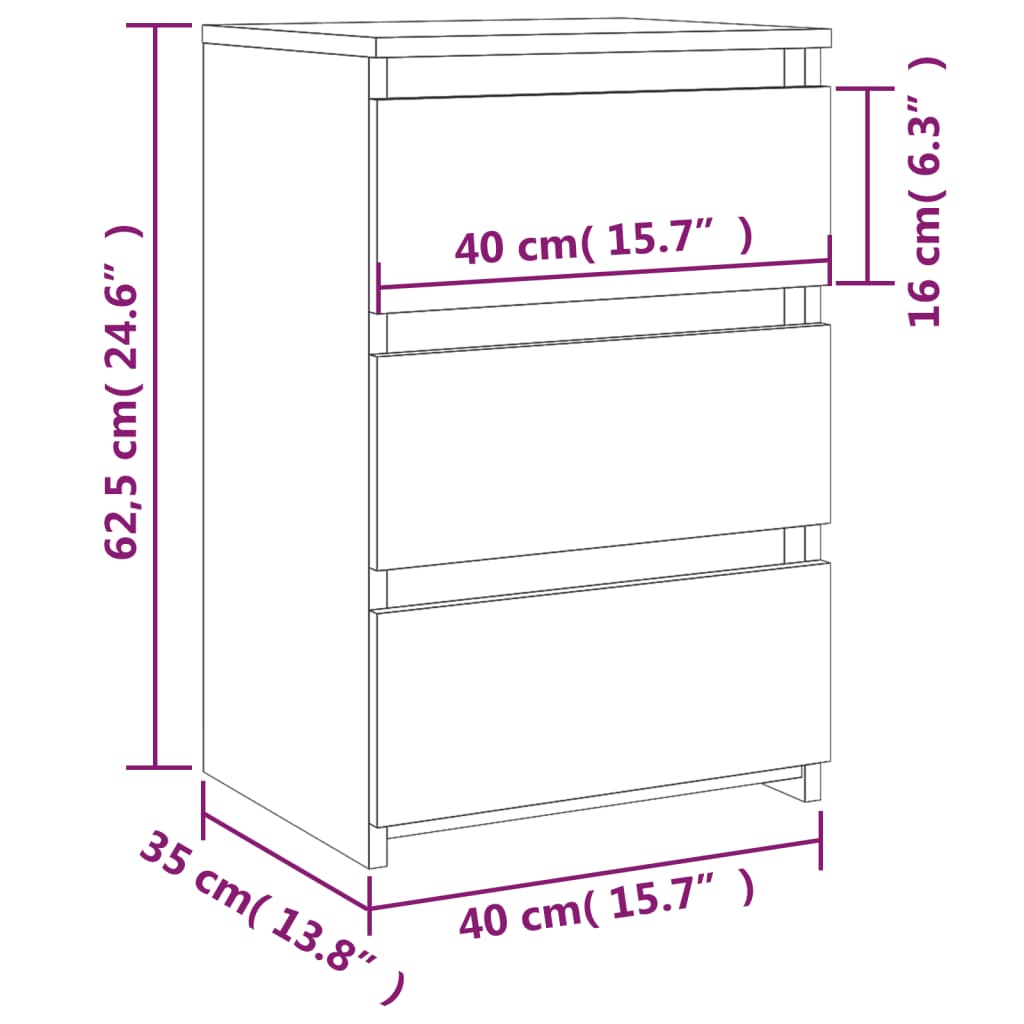 vidaXL Bed Cabinet Grey Sonoma 40x35x62.5 cm Engineered Wood