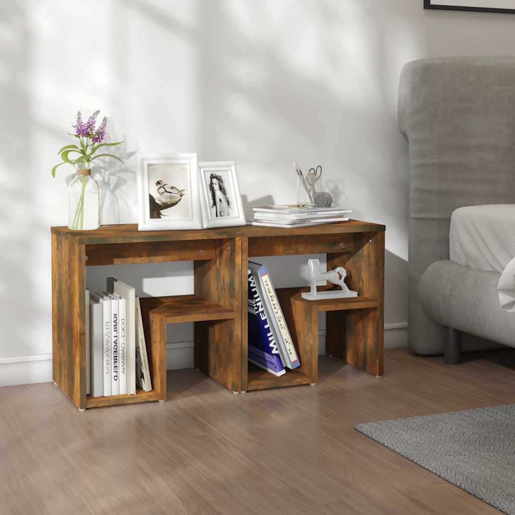 815178 vidaXL Bed Cabinets 2 pcs Smoked Oak 40x30x40 cm Engineered Wood