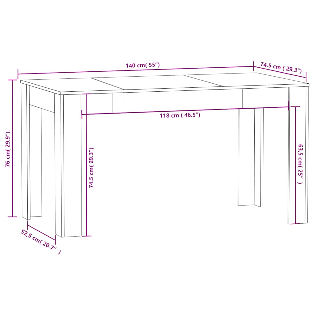 vidaXL Dining Table Smoked Oak 140x74.5x76 cm Engineered Wood