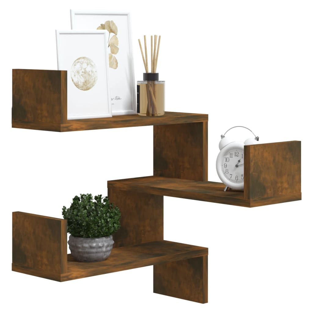 vidaXL Wall corner shelves Wall-Mounted Smoked Oak 40 x 40 x 49.5 cm