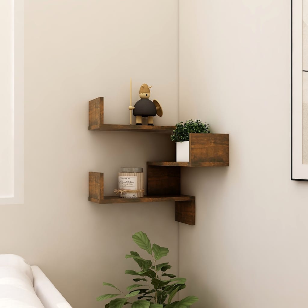 vidaXL Wall corner shelves Wall-Mounted Smoked Oak 40 x 40 x 49.5 cm
