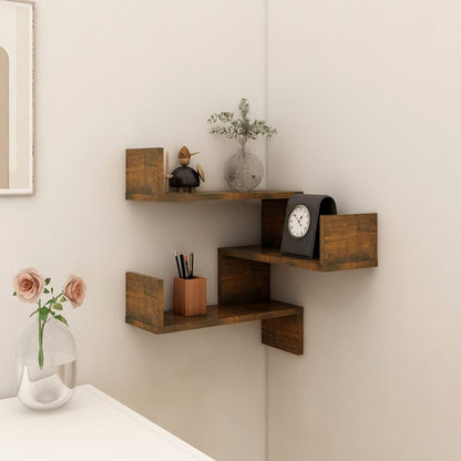 vidaXL Wall corner shelves Wall-Mounted Smoked Oak 40 x 40 x 49.5 cm