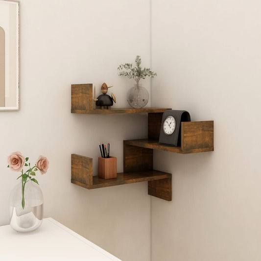 vidaXL Wall corner shelves Wall-Mounted Smoked Oak 40 x 40 x 49.5 cm