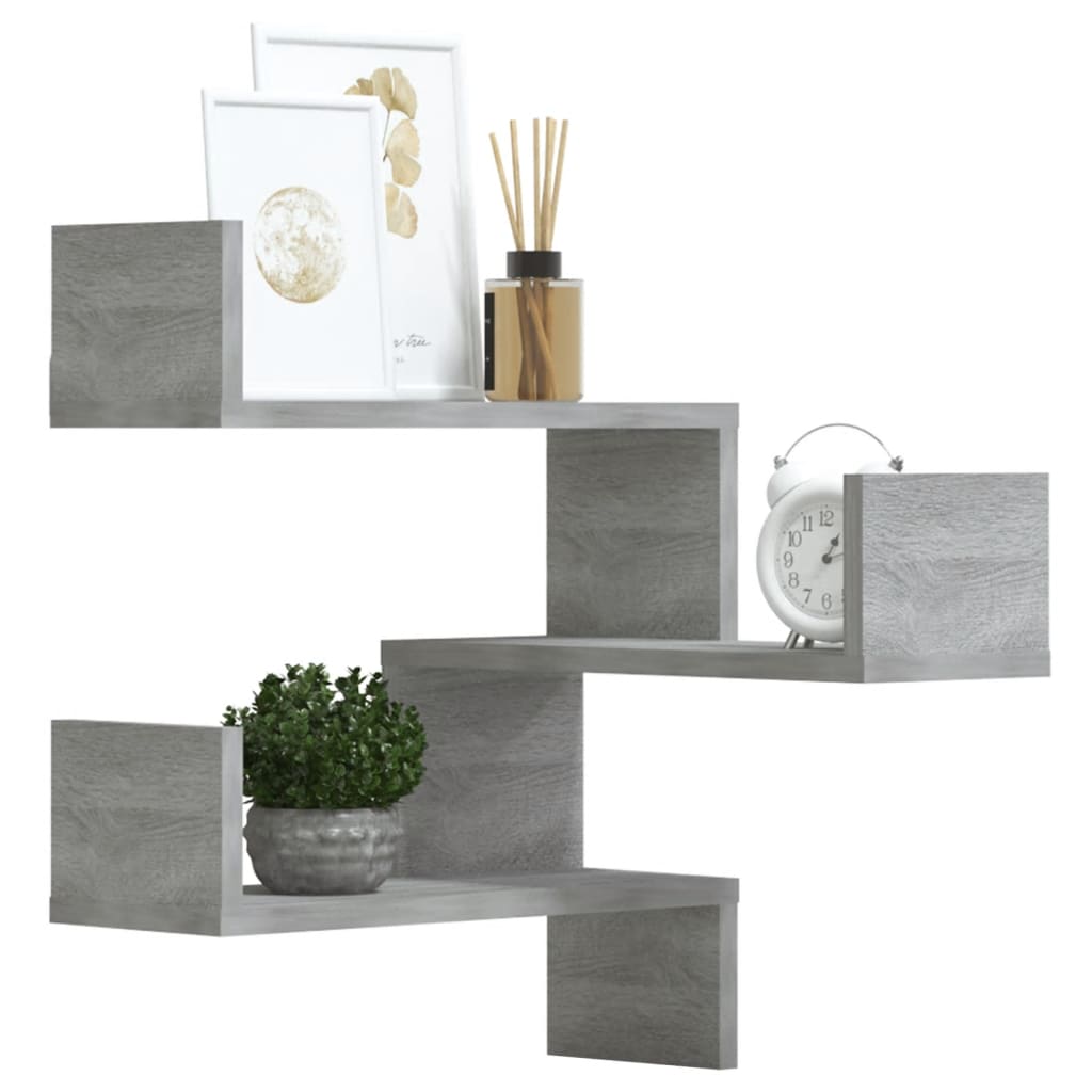 815207 vidaXL Wall Corner Shelves 2 pcs Grey Sonoma 40x40x50 cm Engineered Wood
