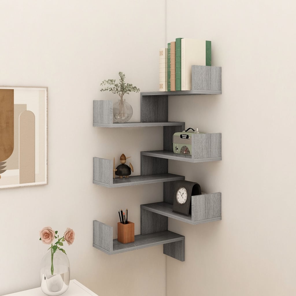 815207 vidaXL Wall Corner Shelves 2 pcs Grey Sonoma 40x40x50 cm Engineered Wood