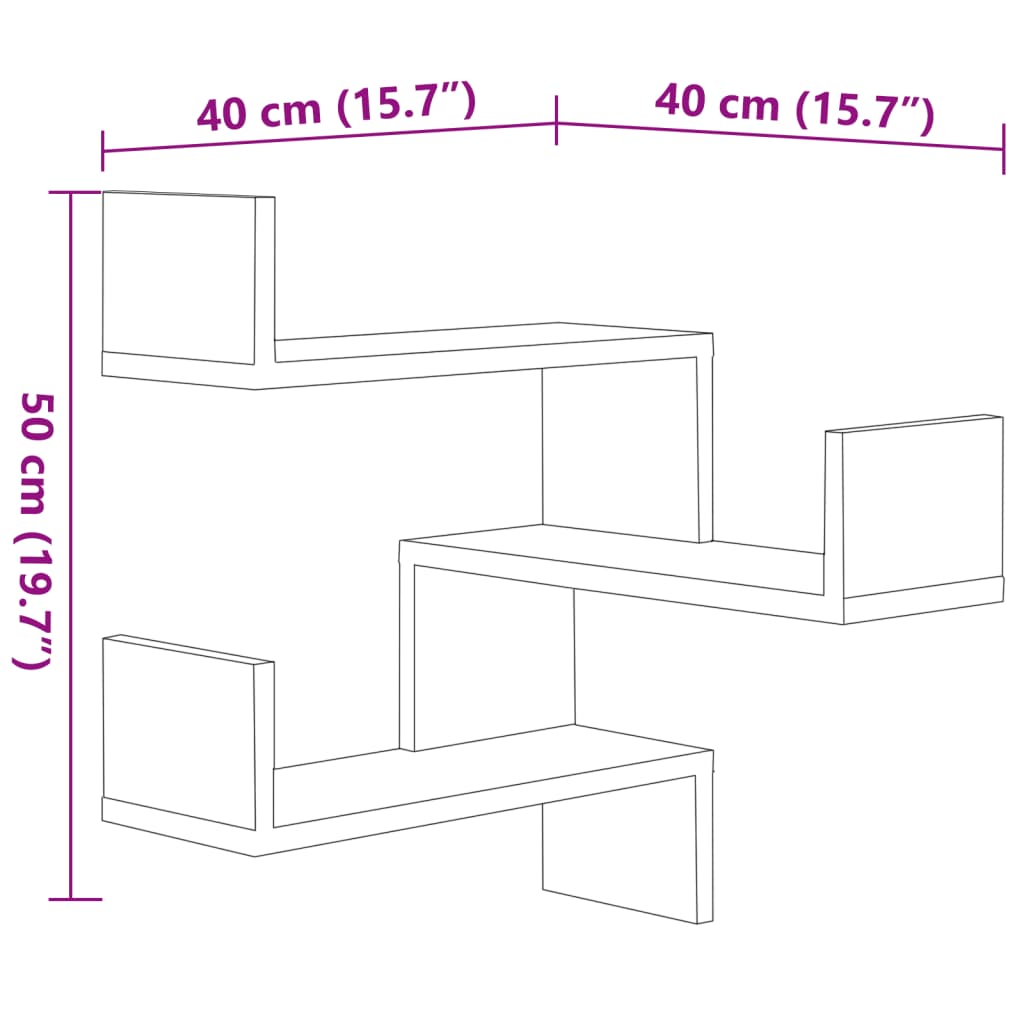 815207 vidaXL Wall Corner Shelves 2 pcs Grey Sonoma 40x40x50 cm Engineered Wood