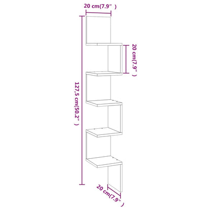 vidaXL Wall Corner Shelf Smoked Oak 20x20x127.5 cm Engineered Wood