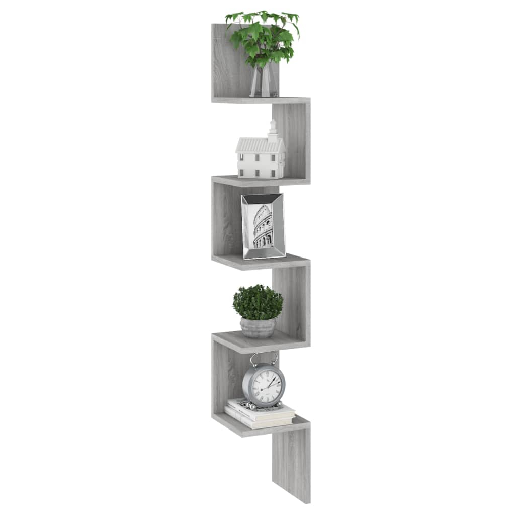 vidaXL Wall Corner Shelf Grey Sonoma 20x20x127.5 cm Engineered Wood
