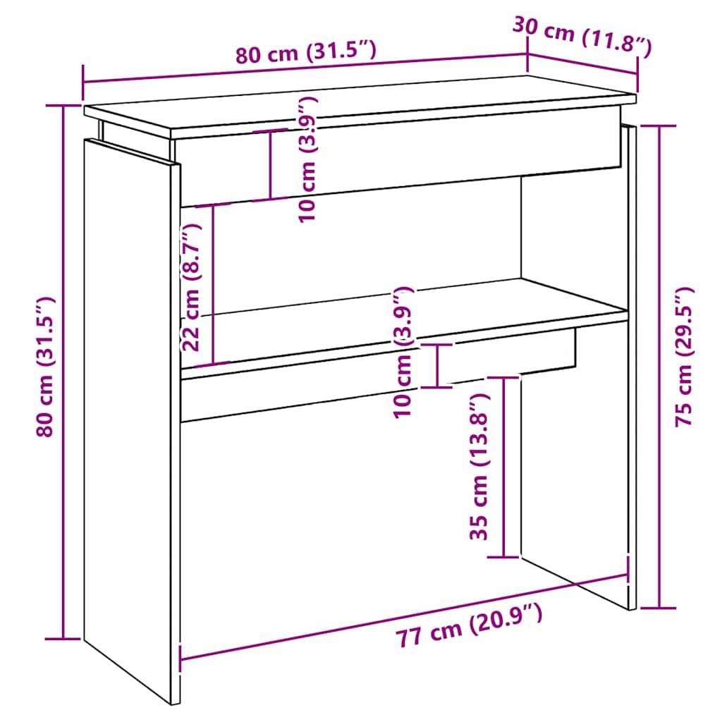 815217 vidaXL Console Table Grey Sonoma 80x30x80 cm Engineered Wood