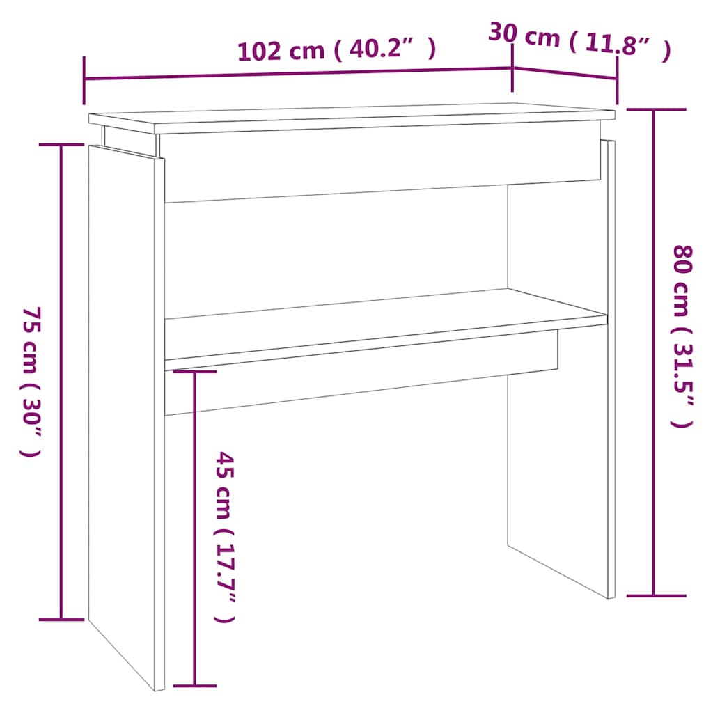 815220 vidaXL Console Table Grey Sonoma 102x30x80 cm Engineered Wood