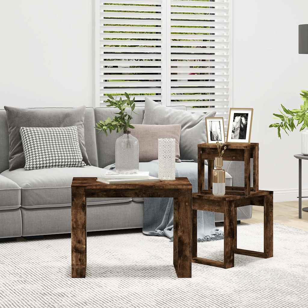 815222 vidaXL Nesting Tables 3 pcs Smoked Oak Engineered Wood