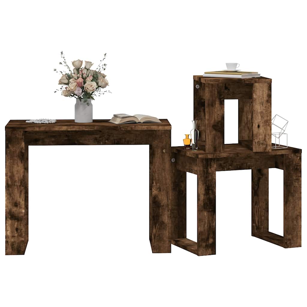 815222 vidaXL Nesting Tables 3 pcs Smoked Oak Engineered Wood