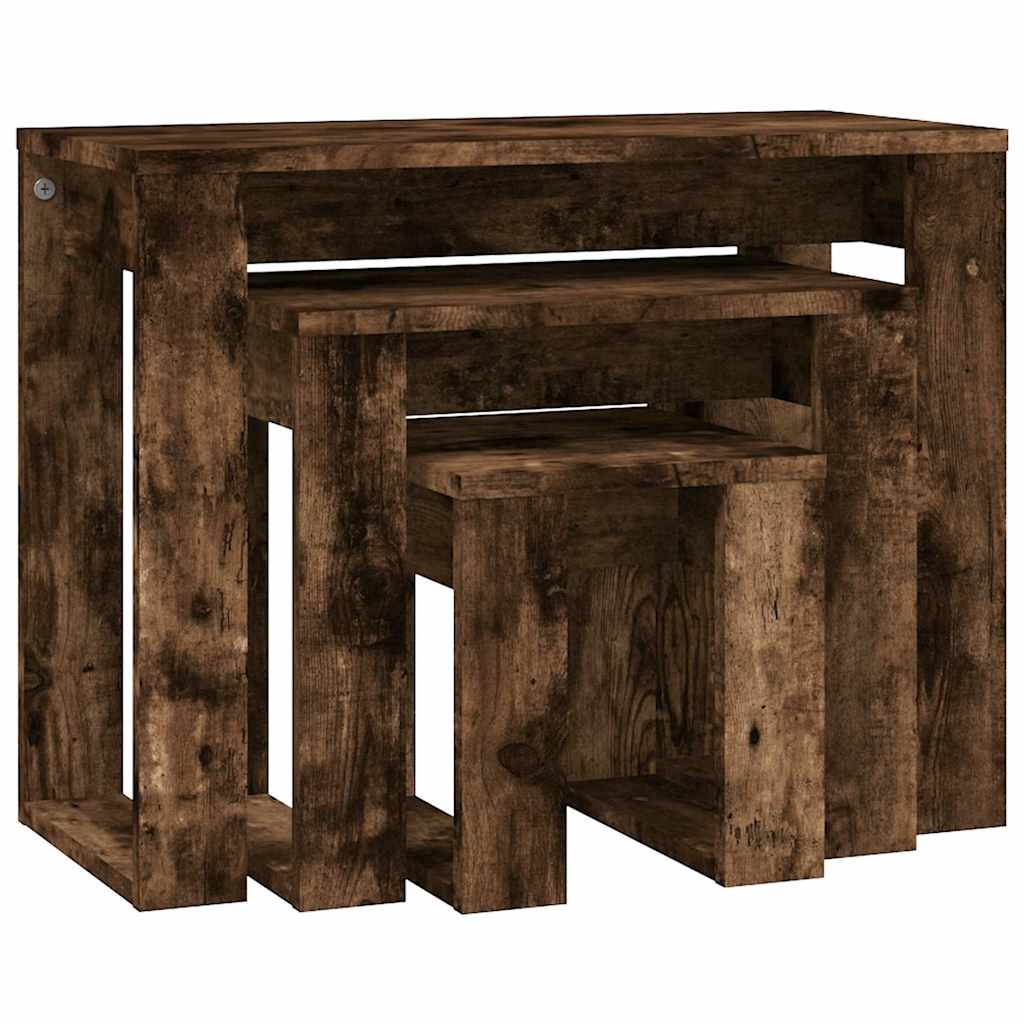 815222 vidaXL Nesting Tables 3 pcs Smoked Oak Engineered Wood