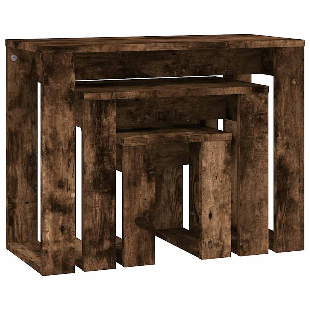 815222 vidaXL Nesting Tables 3 pcs Smoked Oak Engineered Wood