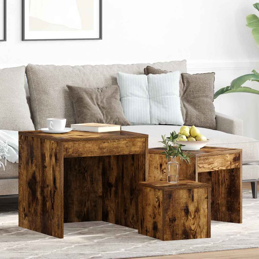 vidaXL Nesting Tables 3 pcs Smoked Oak Engineered Wood
