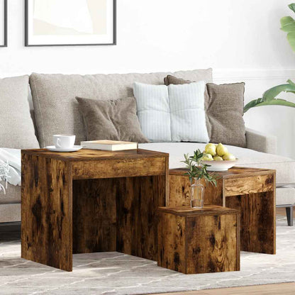 vidaXL Nesting Tables 3 pcs Smoked Oak Engineered Wood