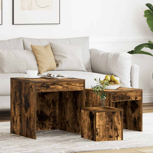 815225 vidaXL Nesting Tables 3 pcs Smoked Oak Engineered Wood