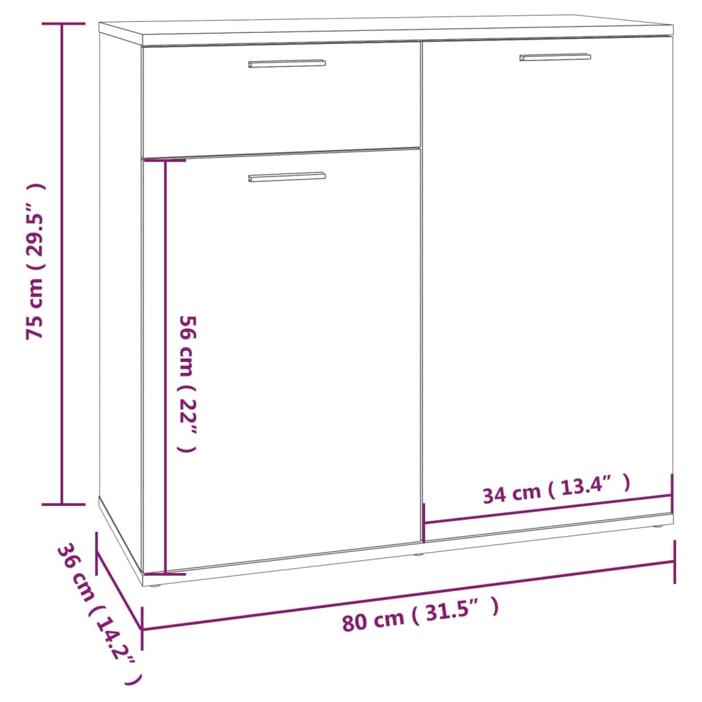 vidaXL Sideboard Grey Sonoma 80x36x75 cm Engineered Wood
