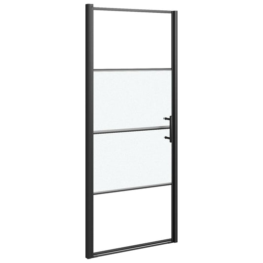 vidaXL Shower Door 81x195 cm Half Frosted Tempered Glass Black