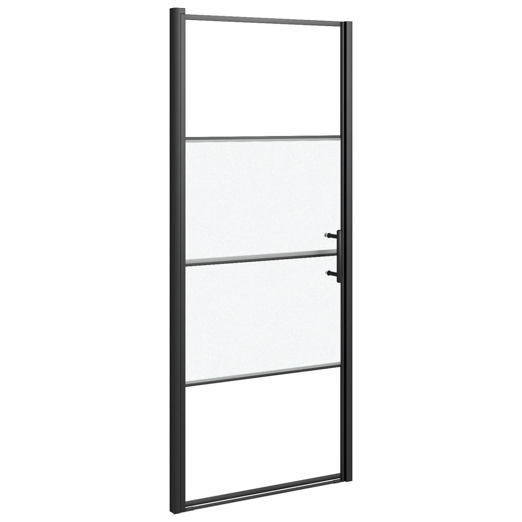 vidaXL Shower Door 91x195 cm Half Frosted Tempered Glass Black