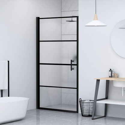 vidaXL Shower Door 91x195 cm Half Frosted Tempered Glass Black