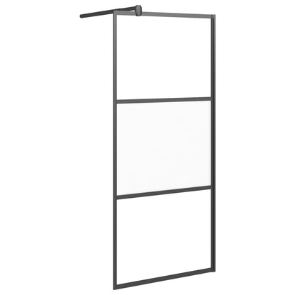 vidaXL Walk-in Shower Wall 90x195 cm Half Frosted ESG Glass Black