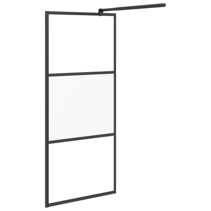 vidaXL Walk-in Shower Wall 90x195 cm Half Frosted ESG Glass Black