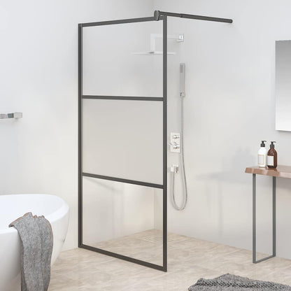 vidaXL Walk-in Shower Wall 100x195 cm Half Frosted ESG Glass Black