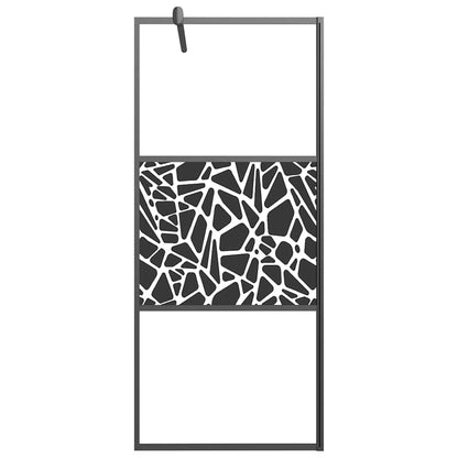 vidaXL Walk-in Shower Wall 90x195cm ESG Glass with Stone Design Black
