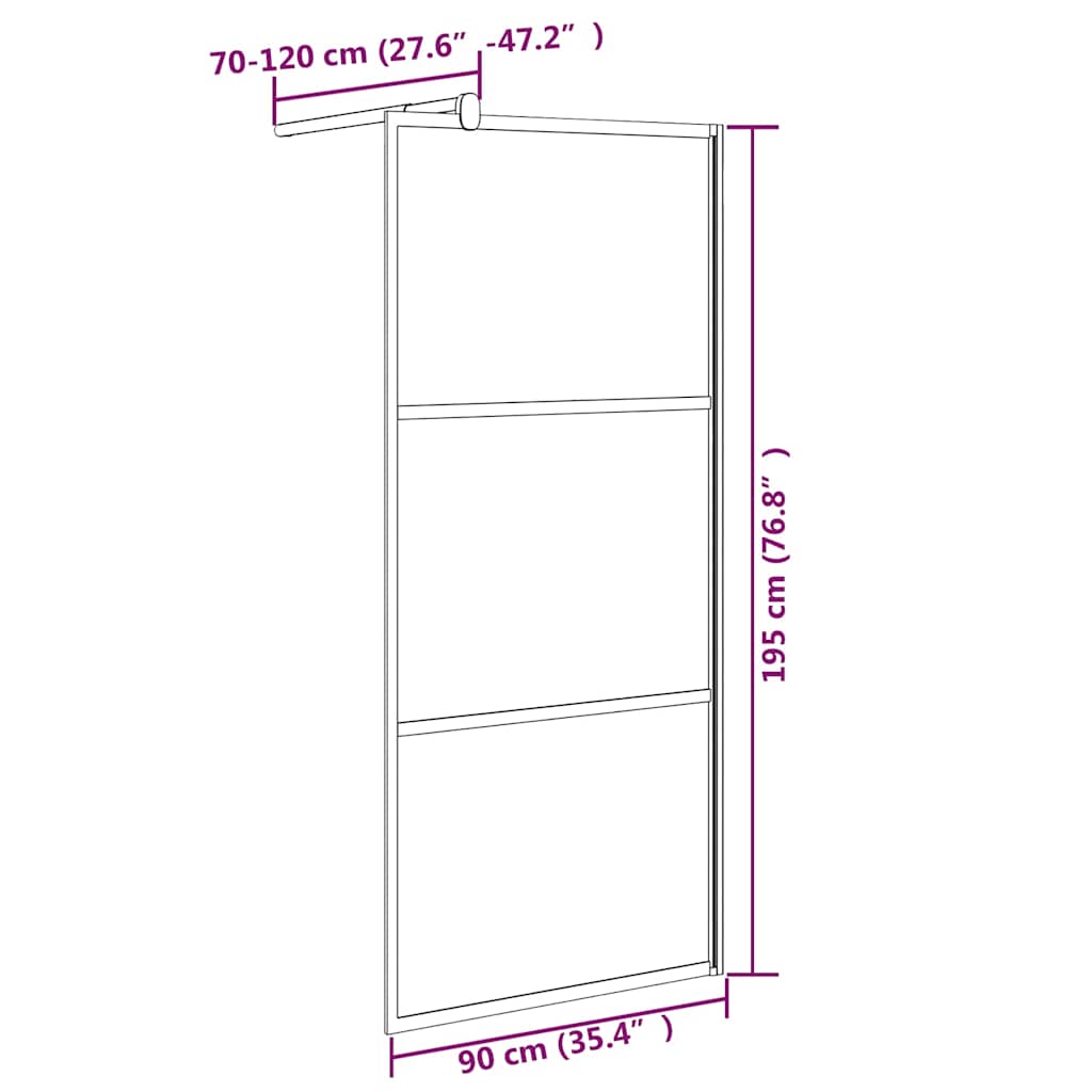 vidaXL Shower walls Black 90 x 195 cm Glass and Aluminium