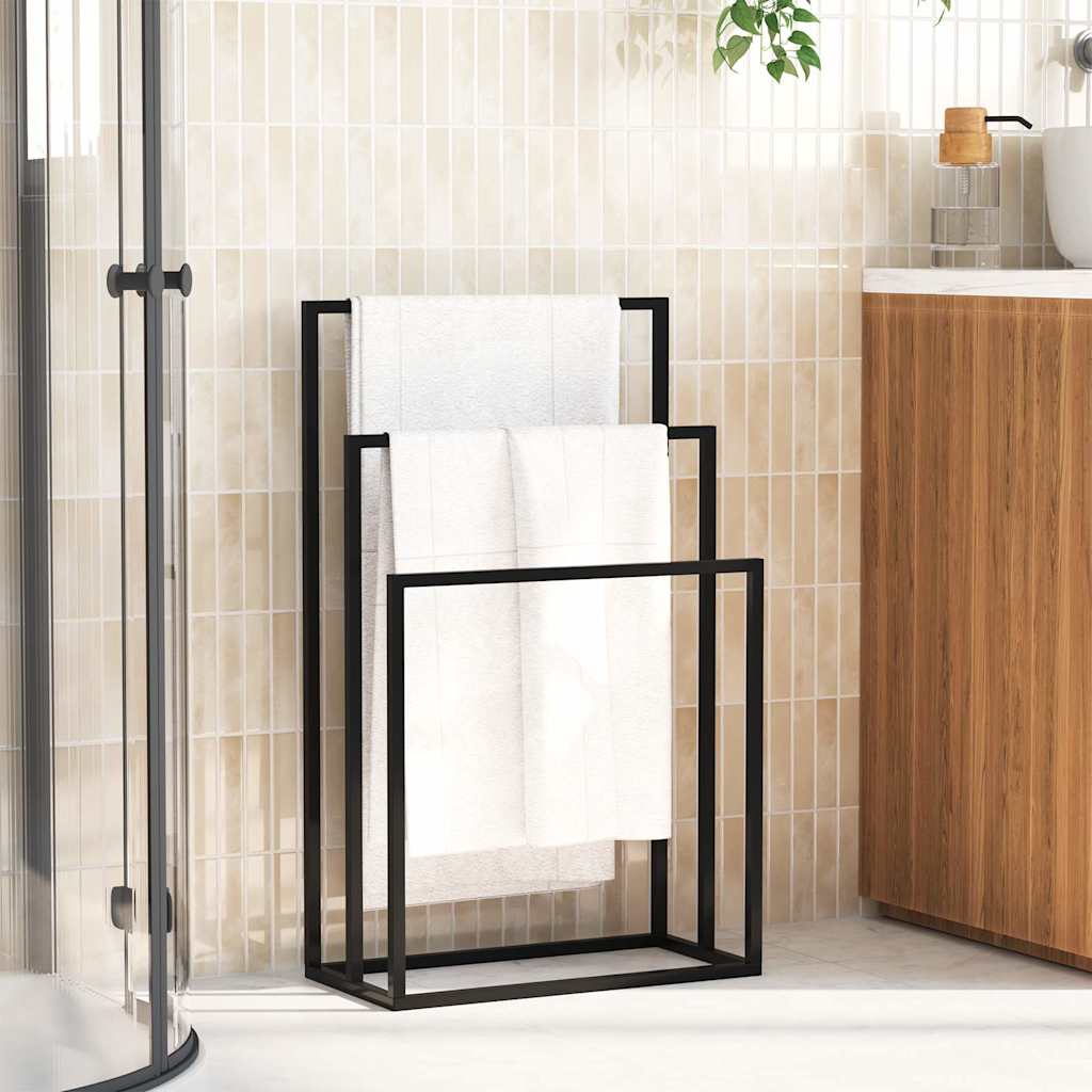 vidaXL Freestanding Towel Rack Black 48x24x79 cm Iron