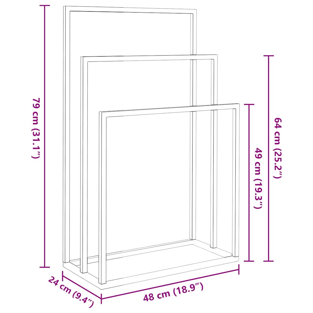 vidaXL Freestanding Towel Rack Black 48x24x79 cm Iron