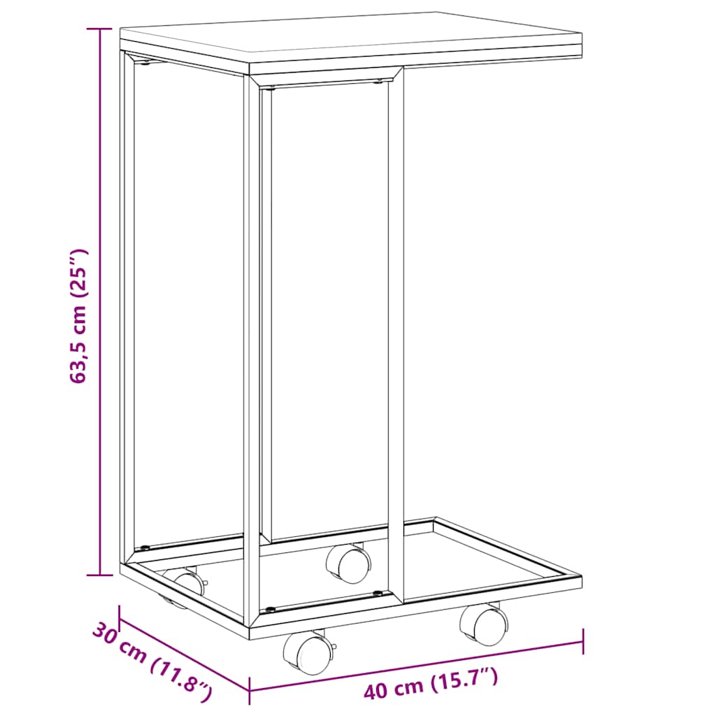 vidaXL Side Table with Wheels Black 40x30x63.5 cm Engineered Wood