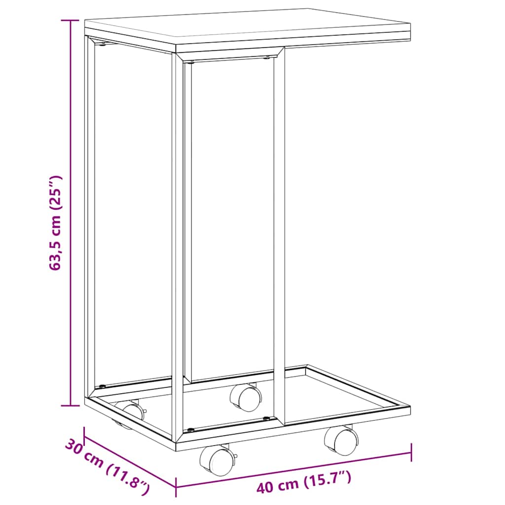 343096 vidaXL Side Table with Wheels Black 40x30x63,5 cm Engineered Wood